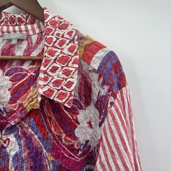 Habitat Top Shirt Womens 2X Multicolor Textured Crinkle Floral Patchwork Art - Picture 4 of 15